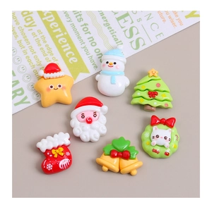 Set of seven colorful Christmas resin charms including cat wreath and snowman for DIY crafts