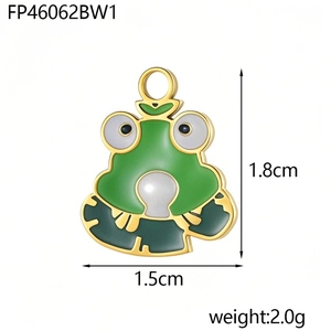 Detail of cartoon frog enamel pendant with 1.8cm height and 1.5cm width dimensions