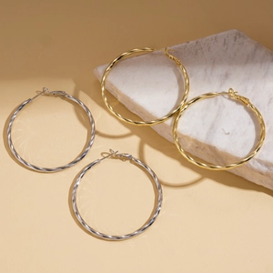 14k gold plated twisted geometric hoop earrings in gold and silver finish