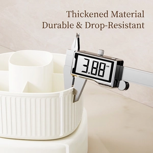 Rotating makeup brush holder in white with thick 3.88mm walls and striped design