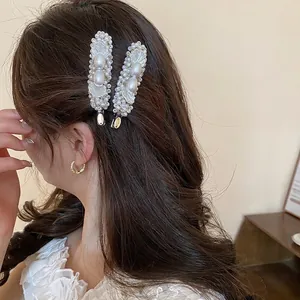 French Retro Handmade Artificial Pearl Hair Clip Elegant Shell Resin Duckbill Clip For Women Fashion Hair Accessories