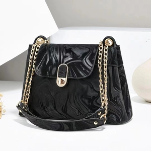 Women Marble Print PU Leather Shoulder Bag Elegant Golden Chain Strap Square Crossbody Bag Minimalist Handbag