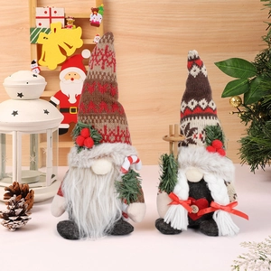 Christmas Gnomes Decorations Knitted Hat Faux Fur Beard Wooden Ski Poles Desktop Ornaments Nordic Faceless Plush Dolls