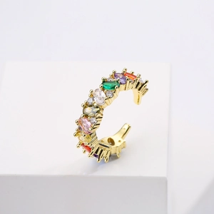 Creative 18K gold-plated open ring with rainbow zircon stones in geometric design