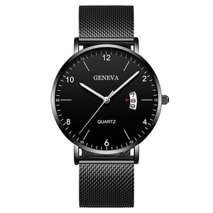 Men Business Quartz Watch Alloy Case Luminous Date Display Stainless Steel Mesh Leather Strap Fashion Analog Wristwatch