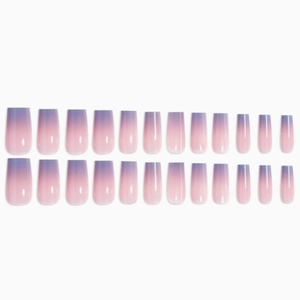 Lot de 24 faux ongles longs avec dégradé de couleur du rose poudré au bleu violacé
