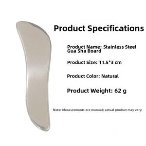 Detailed specs of stainless steel guasha tool with dimensions 11.5x3cm and 62g weight