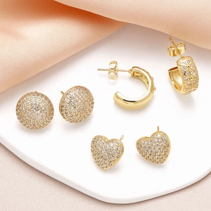 Zircon Heart Round Hoop Earrings Copper 18K Gold Plated Geometric Sparkly Elegant Fashion Jewelry For Women