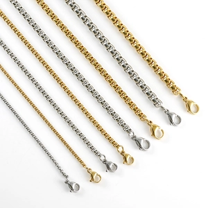 Polished stainless steel square box chain bracelets in gold and silver colors
