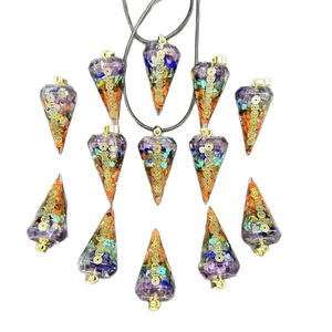 Seven Chakra Orgone pendant set with natural crushed crystals and copper coils
