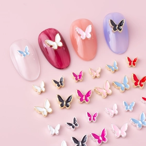 3D alloy butterfly nail art charms with colorful enamel finish and gold/silver metal frames