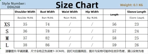 Detailed size chart for linen blend button-up T-shirt including shoulder and chest metrics