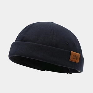 Bonnet docker en toile bleu marine de style japonais avec écusson en cuir DAD