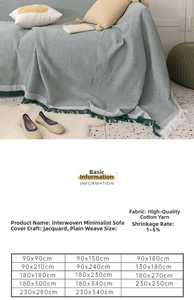 Detailed size chart for cotton jacquard sofa cover with fringe and waffle texture