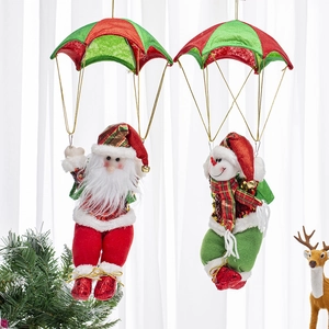 Christmas Parachute Santa Claus Snowman Hanging Decoration Plush Cloth Sequin Ornament Mall Home Ceiling Festive Decor