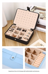 Dual-layer portable PU leather jewelry organizer with earring panel and ring slots