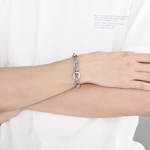 Vintage stainless steel square buckle chain bracelet for men in retro silver finish