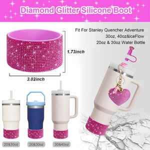 Pink diamond glitter silicone boot for Stanley cup showing exact 1.73x3.02 inch dimensions