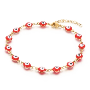 Vergoldetes Edelstahl-Armband mit bösem Blick, roten Perlen und 18K Gold-Beschichtung