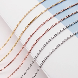 Detailed view of S925 sterling silver O-chains in gold, rose gold and silver finishes