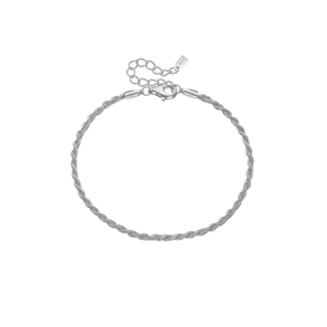 S925 sterling silver twisted rope chain bracelet with adjustable lobster clasp closure