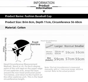 Detailed size chart for wool blend flat cap including brim and head circumference info