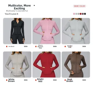 Detail view of quick-dry athletic jackets with thumbholes and zip-up stand collar