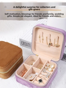 Portable velvet jewelry box featuring multiple compartments for rings and necklaces