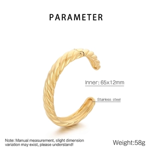 Détails des paramètres d'un bracelet jonc en C en acier inoxydable doré torsadé 65x12mm