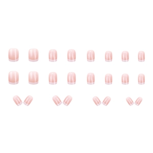 French tip short press-on nails set in nude pink and white with a glossy finish