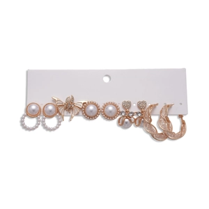 Élégant lot de 6 paires de boucles d'oreilles dorées avec perles, cristaux et créoles