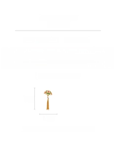 Detailed view of gold fan brooch with floral enamel, pearl tassel, and dimensions