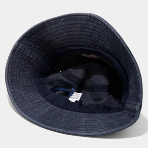 Navy blue cotton fisherman bucket hat featuring vintage washed denim and inner stitching