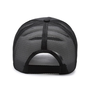 Men's quick-dry mesh baseball cap in black with breathable back view and adjustable strap