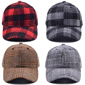 Classic plaid wool baseball cap collection in four patterns for autumn and winter season