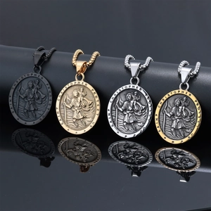Saint Christopher protect us vintage stainless steel pendant necklaces in four color options