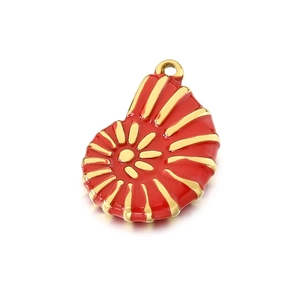 Pendentif en émail rouge et or en forme de coquillage pour bijoux de plage d'été