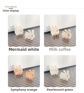 Mini acetate rabbit hair claw clips in four colors including mermaid white and milk coffee