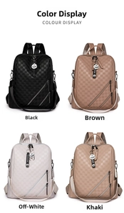 Damen-Rucksack aus Kunstleder in Schwarz, Braun, Beige und Khaki mit Schachbrettmuster