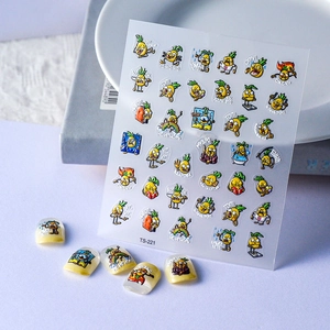 Cartoon Pineapple Nail Art Stickers Embossed Russian Phrases Self Adhesive Waterproof Manicure Decoration For Women