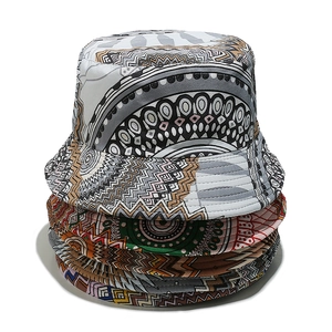 Bohemian geometric pattern bucket hats in stacked assorted colors with sun protection
