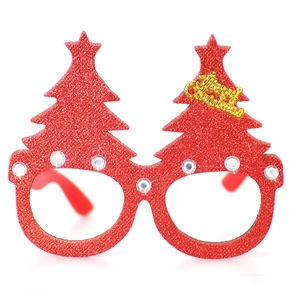 Glinsterende rode kerstboombril met gouden Merry Christmas-letters voor kerstfeestjes