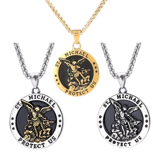 Collier Pendentif Protection Archange Saint Michel Acier Inoxydable Saint Christophe Aile Coeur Bijoux Religieux Vintage Amulette