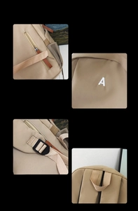 Detail view of nylon backpack featuring hidden back pocket and adjustable shoulder straps
