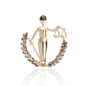 Lady Justice Brooch Pin Alloy Vintage Law Scale Sword Laurel Wreath Libra Zodiac Metallic Enamel Jewelry Gift For Women Men