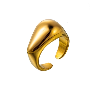 Minimalist gold titanium steel geometric open ring with high polished metallic finish