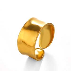Minimalist wide gold stainless steel open ring with natural hammered texture finish