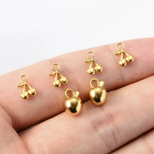 Mini gold 18k titanium steel cherry and apple charms for DIY jewelry making