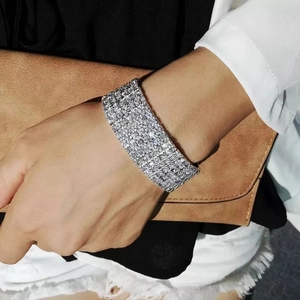 Sparkling silver crystal cuff bracelet for wedding dinner with bridal clutch accessory