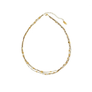 Three-layer titanium steel necklace in 18K gold and silver plating with lobster clasp